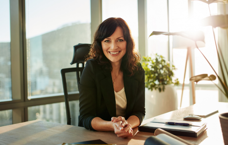 woman sitting at desk